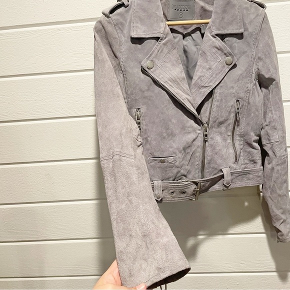 Blank NYC Cloud Grey Suede Leather Moto Biker Jacket Size Medium - Picture 13 of 17
